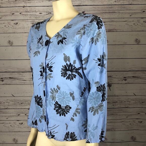 Habitat, clothes to live in blue floral linen button down blouse size xs - Picture 7 of 12